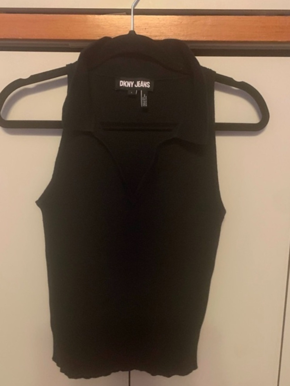 DKNY Black Knit Polo Tank Top Women’s Large Cotton Blend Business Casual - Picture 2 of 10